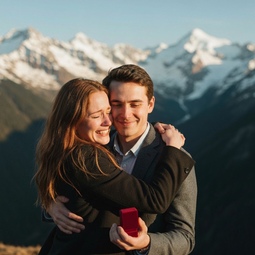 Embracing after saying yes